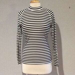 Old Navy Black & White Stripe Long Sleeve Bodycon Stretchy Pullover Top Size M